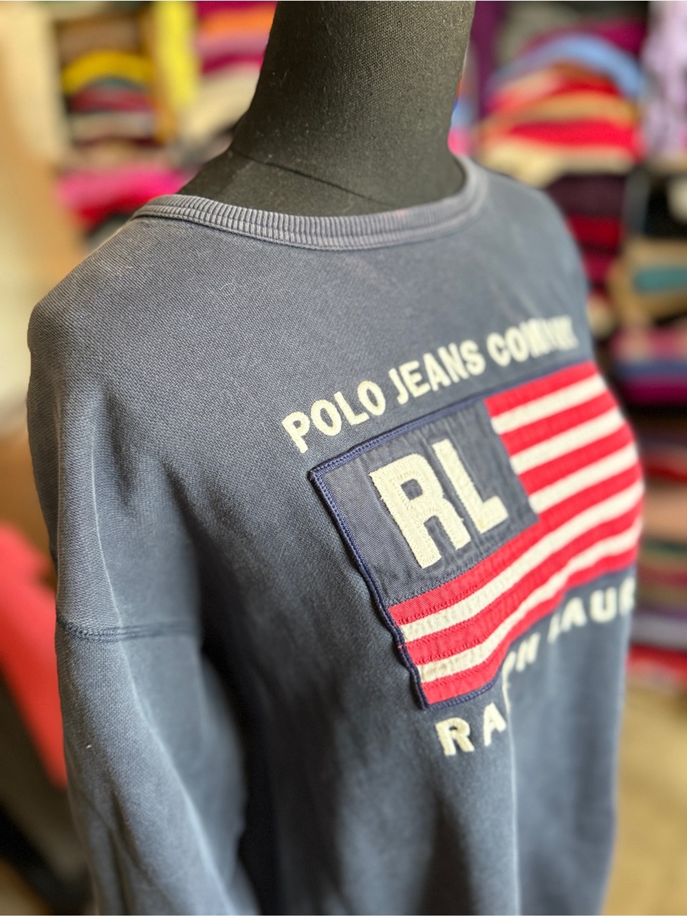 Polo Jeans Flag Patch Crewneck Sweatshirt in Navy